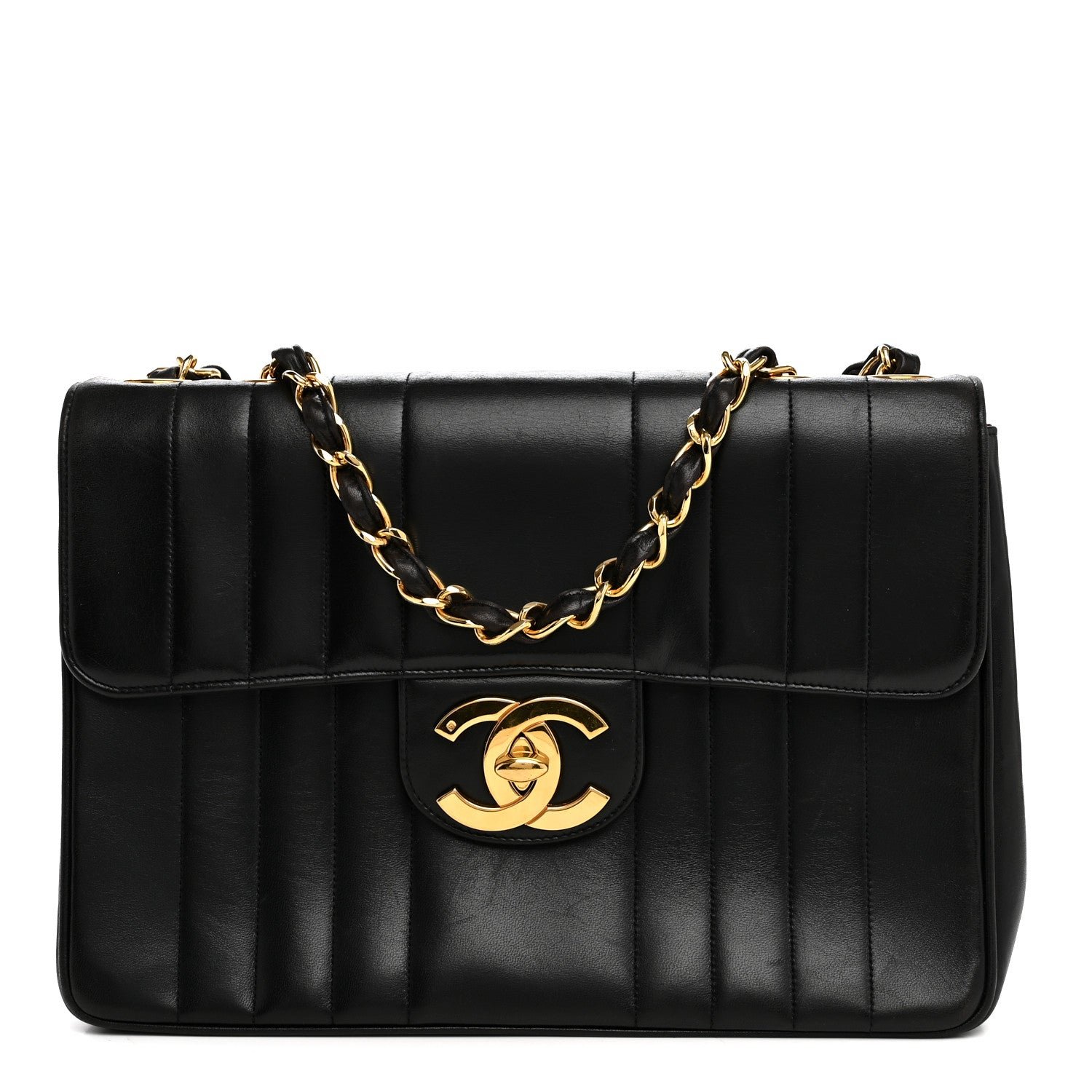 Chanel Lambskin Vertical Quilt Jumbo Single Flap Black