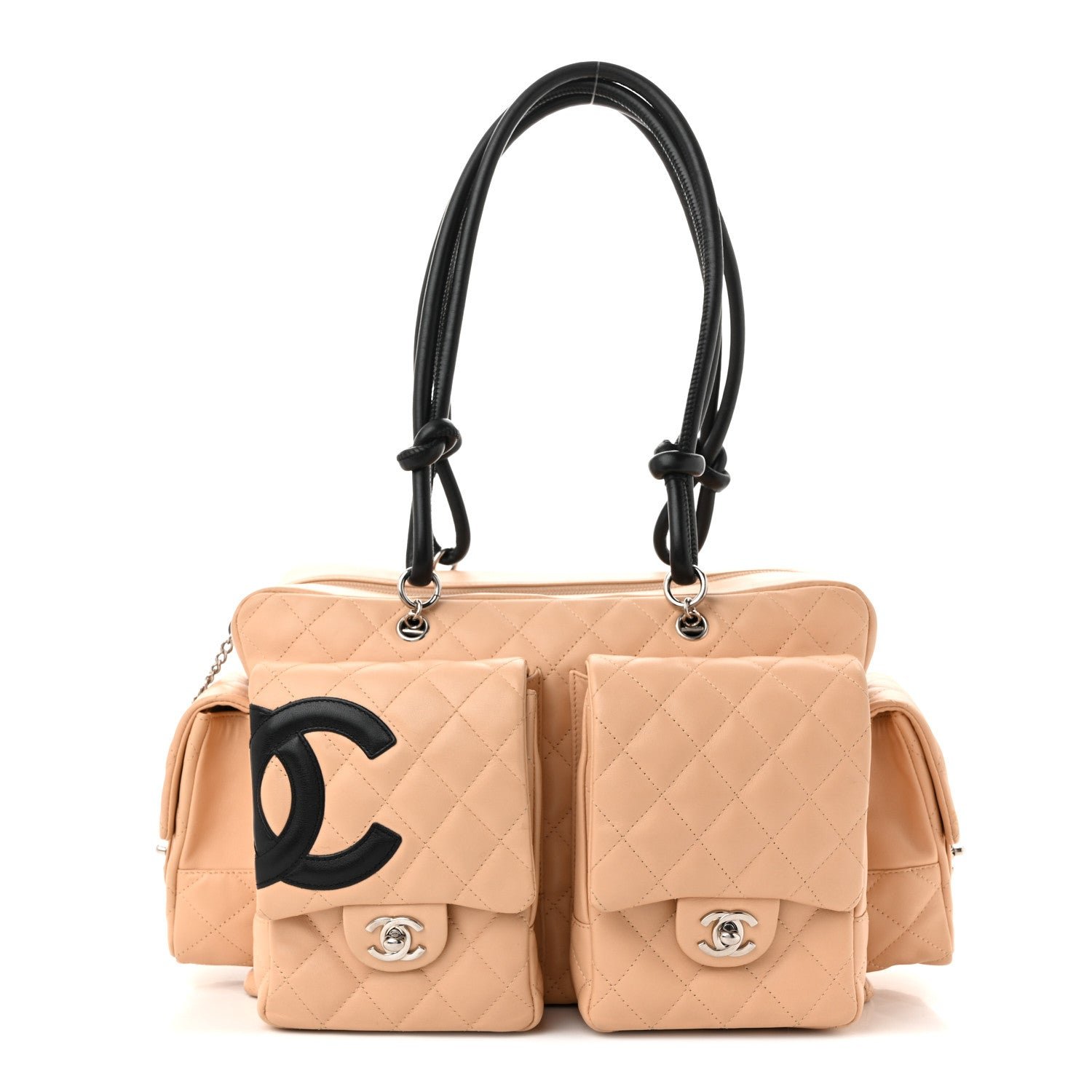 Chanel Calfskin Quilted Large Cambon Multipocket Reporter Beige Black