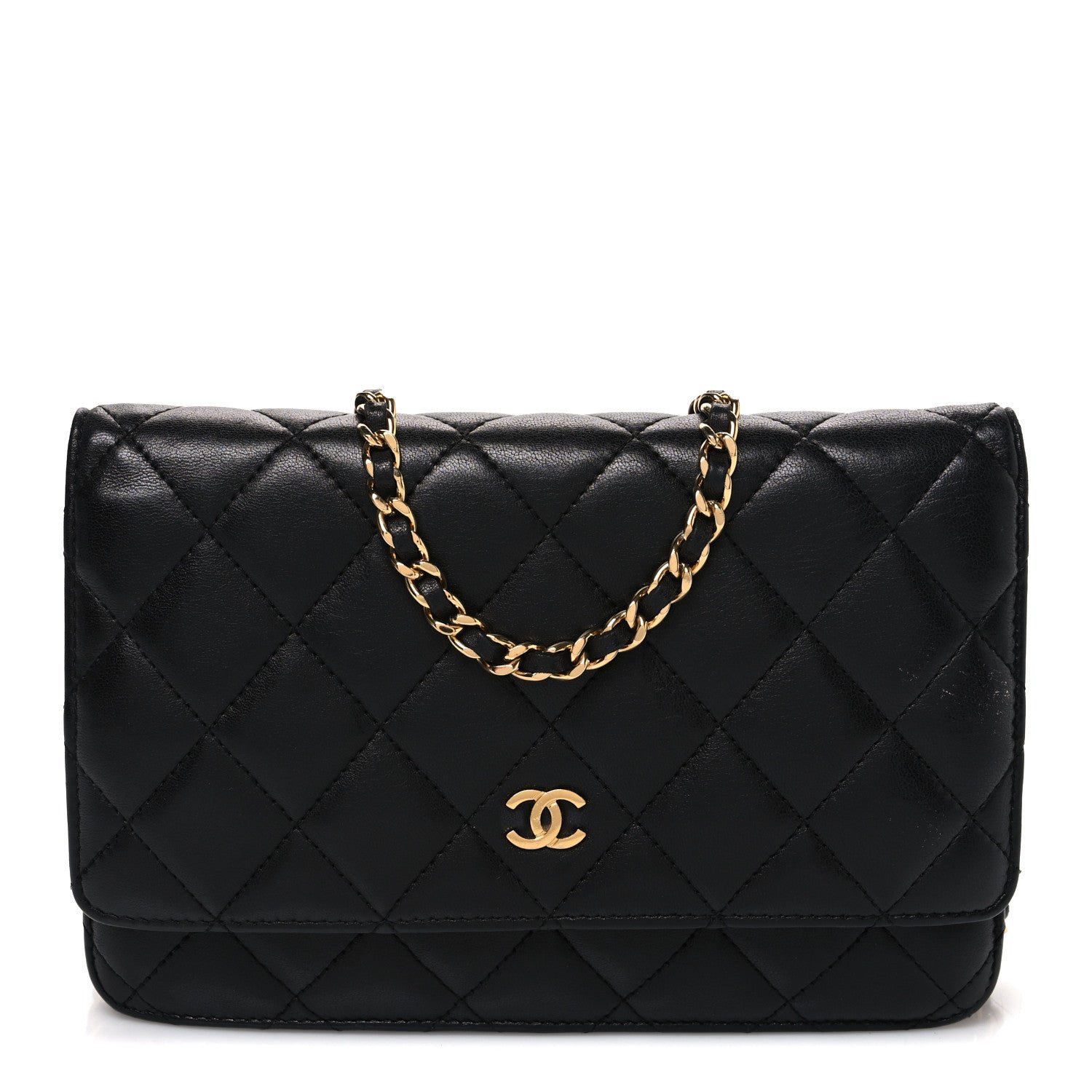 Chanel Lambskin Quilted Wallet On Chain WOC Black