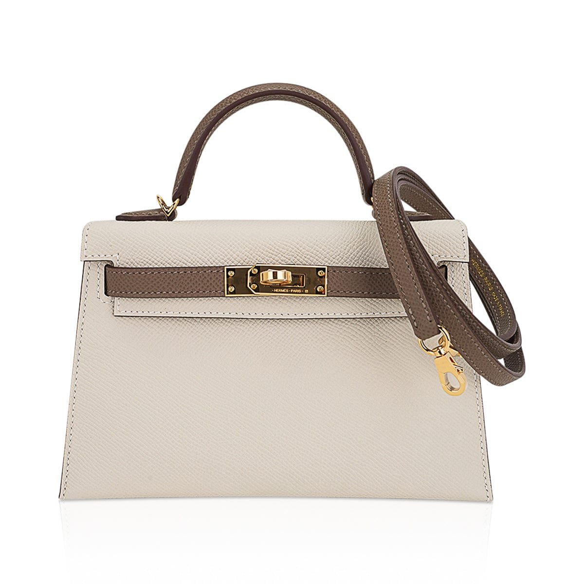 Hermes Hermes Special Order HSS Mini Kelly 20 Bag Sellier Craie & Etoupe Epsom Leather with Gold Hardware