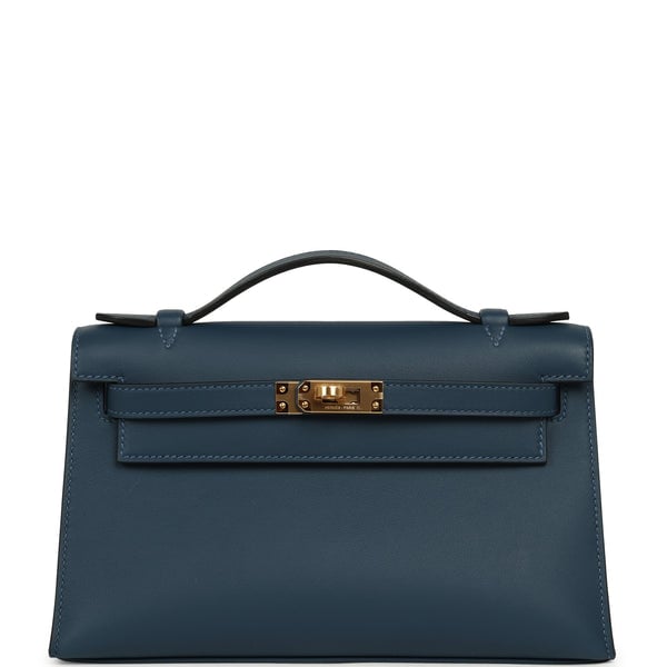 Hermes Hermes Kelly Pochette Bleu de Prusse Swift Gold Hardware