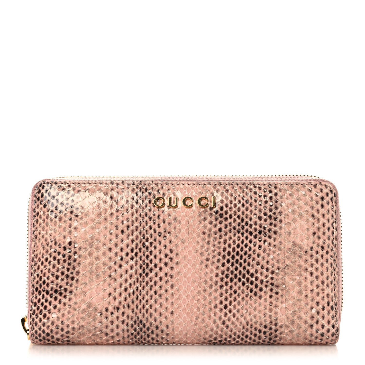 Gucci Snakeskin Zip Around Wallet Pink
