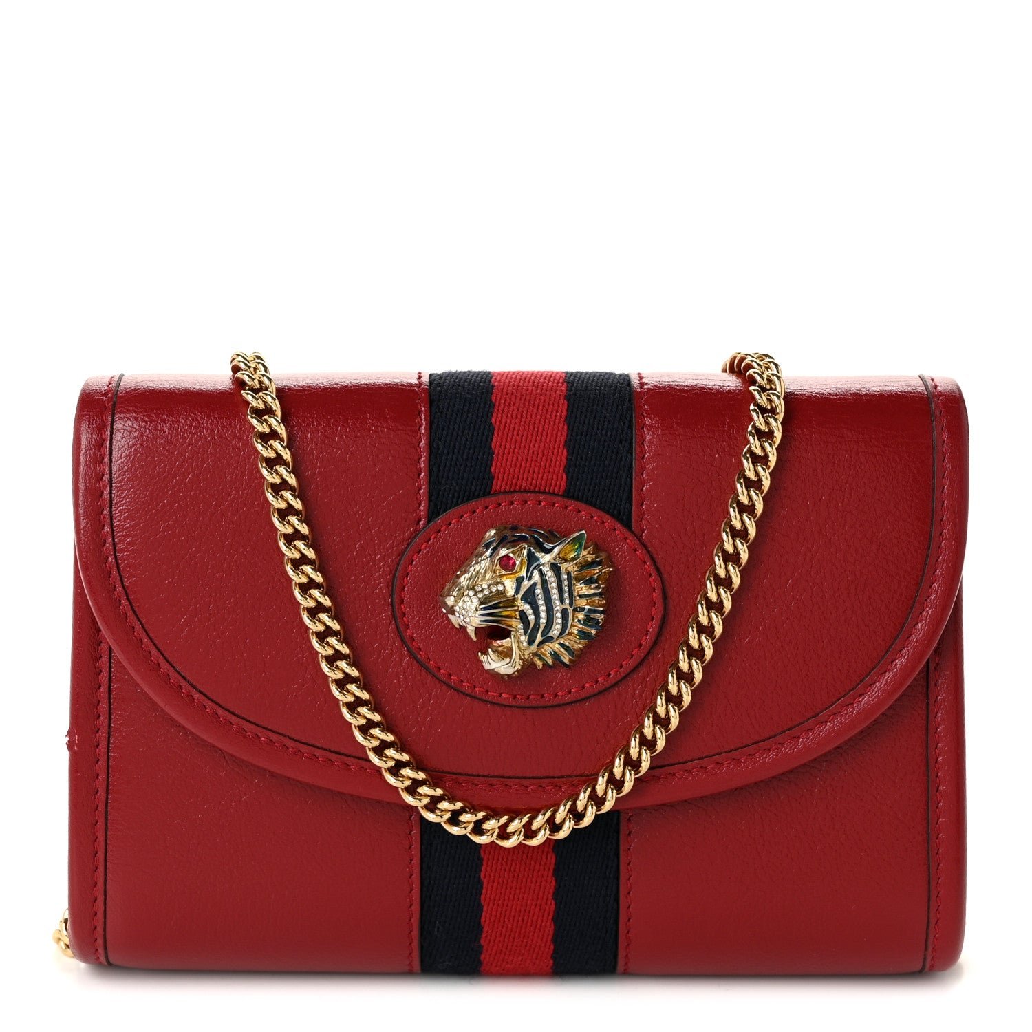 Gucci Textured Calfskin Web Mini Rajah Slim Flap Shoulder Bag Romantic Cherry