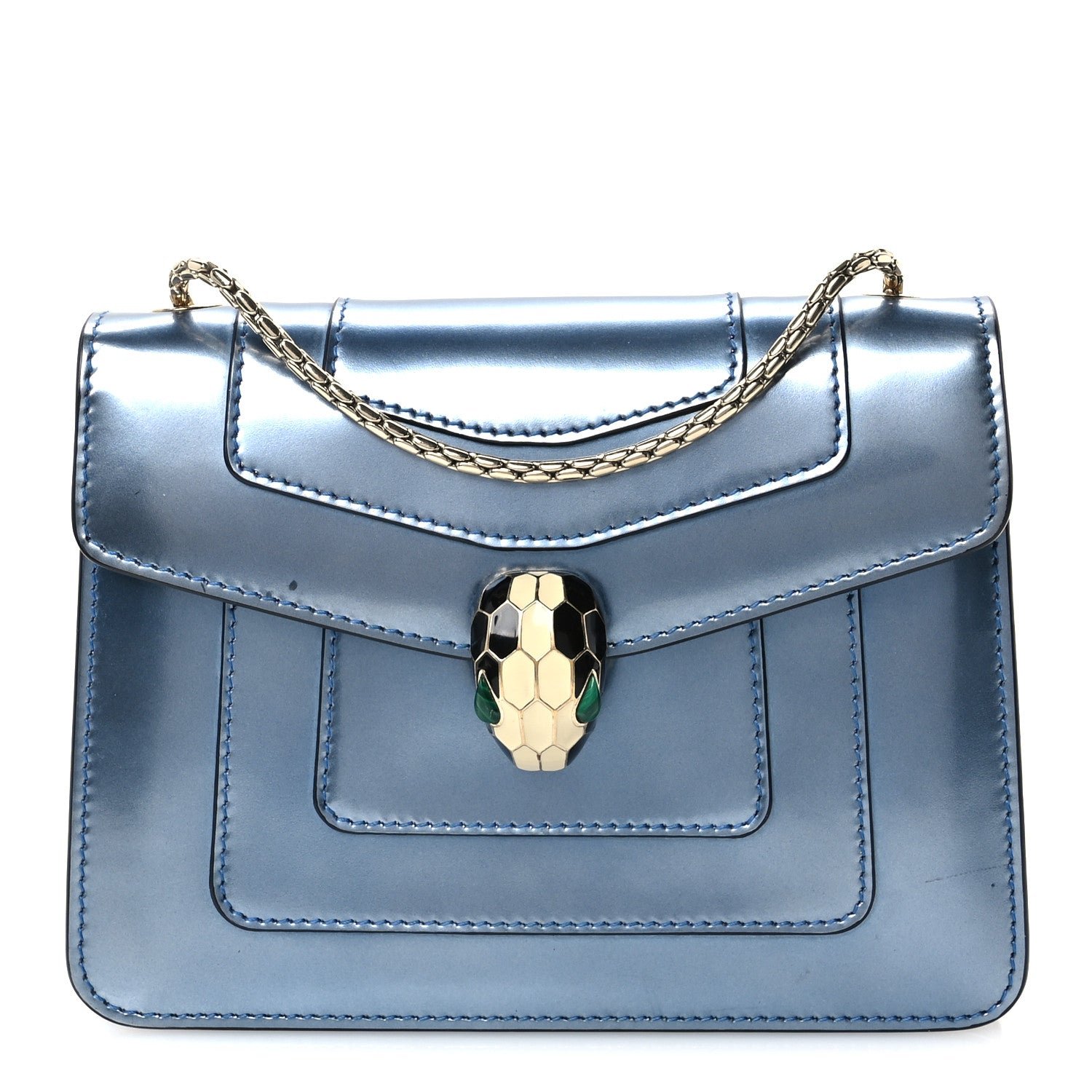 Bulgari Metallic Calfskin Small Serpenti Forever Snake Strap Crossbody Bag Blue