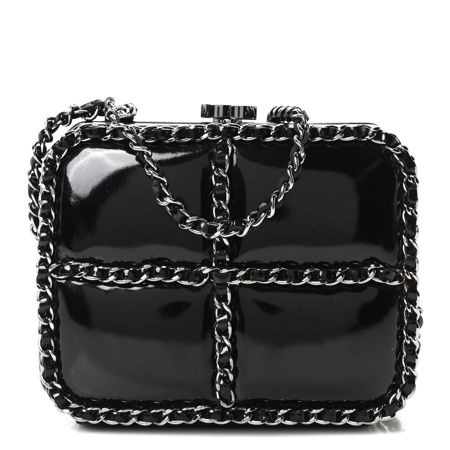 Chanel Patent Minaudiere Chain Clutch Black