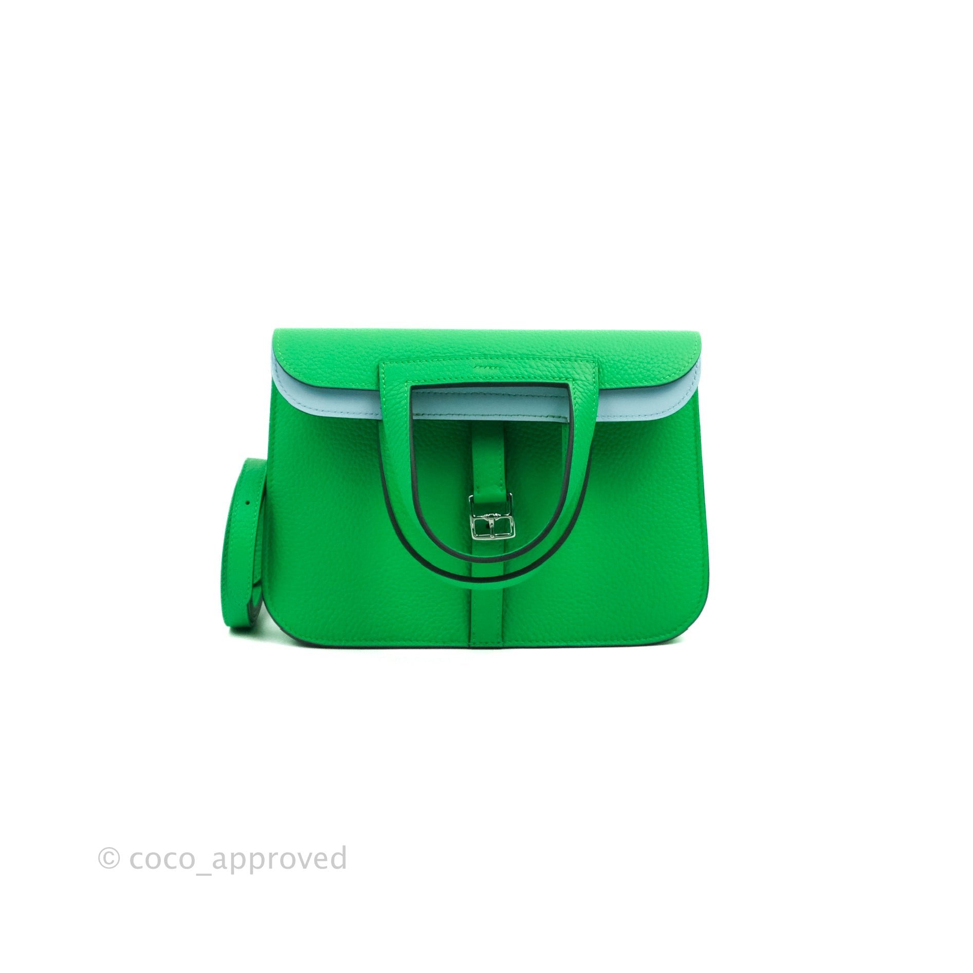 Hermes Hermès Halzan 25 Vert Comics/ Bleu Zephyr Clemence Palladium Hardware