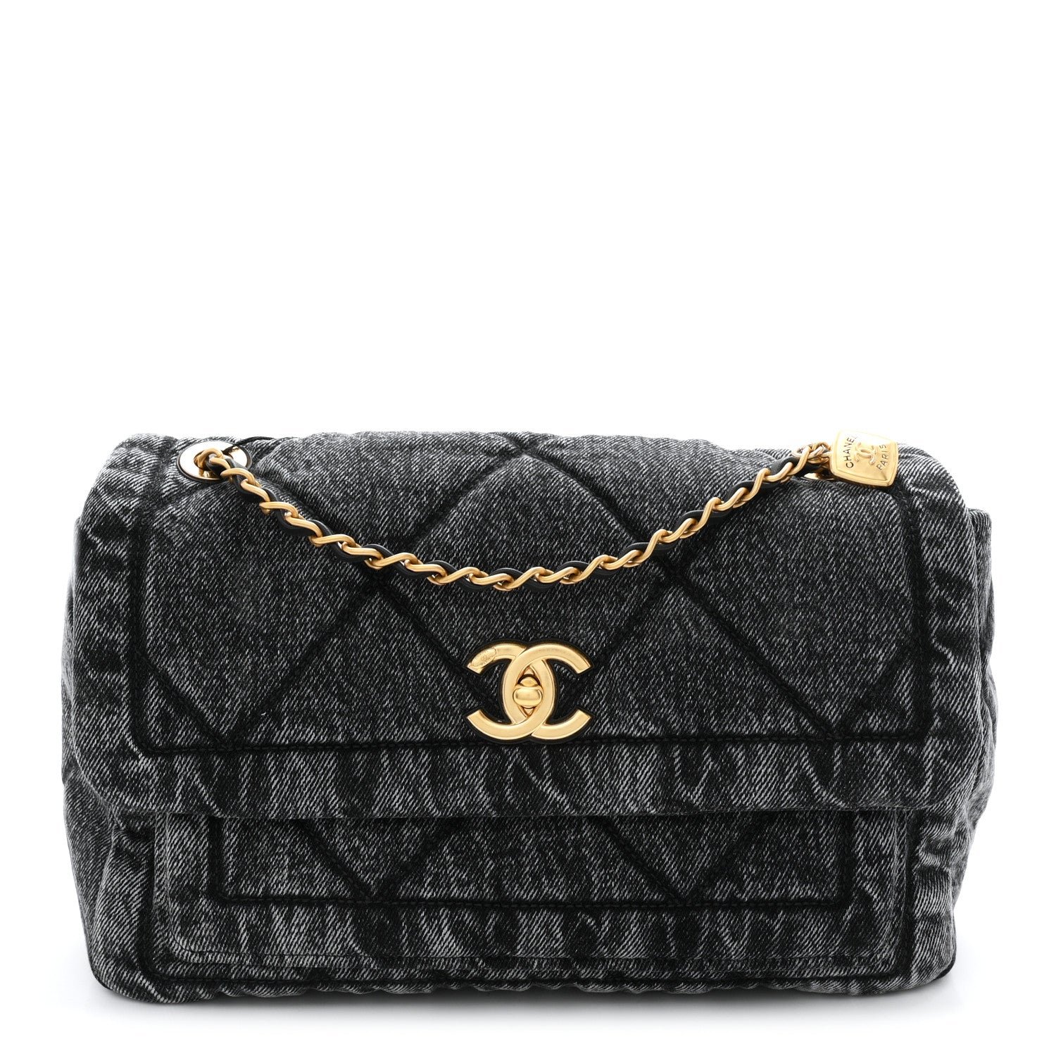 Chanel Washed Denim Quilted Large Flap Bag Black