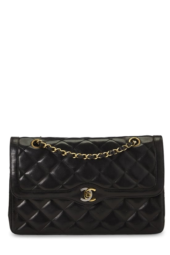 Black Quilted Lambskin Paris Limited Double Flap