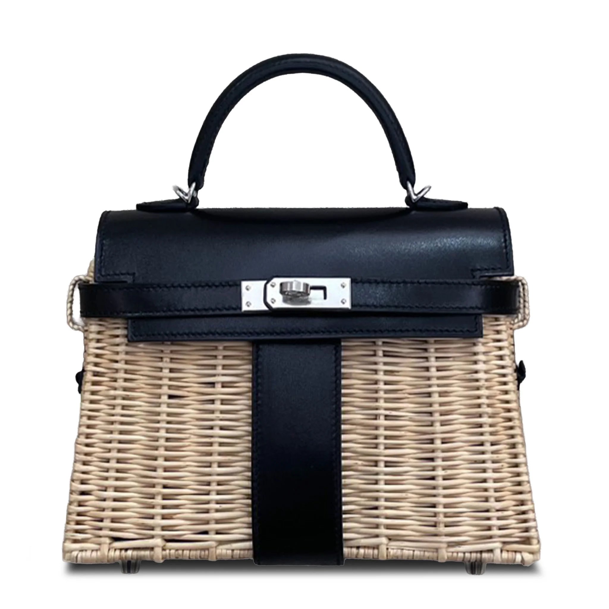 Brand New ( Rank N ) HERMÈS Kelly Picnic Mini Noir (89) Box-calf Osier Wicker Palladium hardware K (2025)