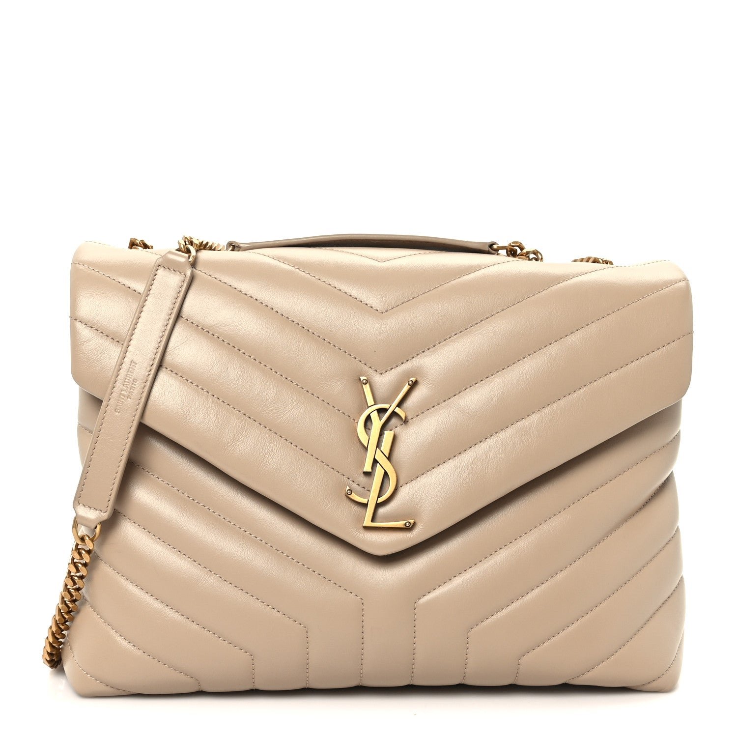 Saint Laurent Calfskin Y Quilted Monogram Medium Loulou Chain Satchel Dark Beige