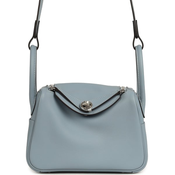 Hermes Mini Lindy II Bleu Lin Swift Palladium Hardware