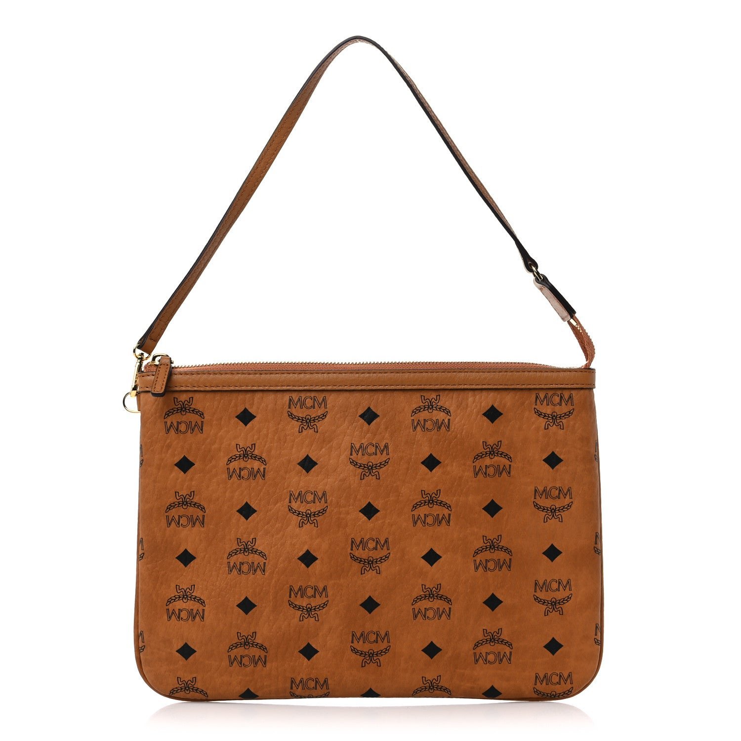 MCM Visetos Liz Shopper Tote Pouch Cognac