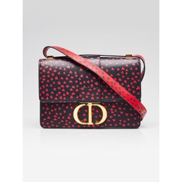 Dior Christian Dior Blue/Red Leather Heart Embossed Montaigne 30 Flap Bag