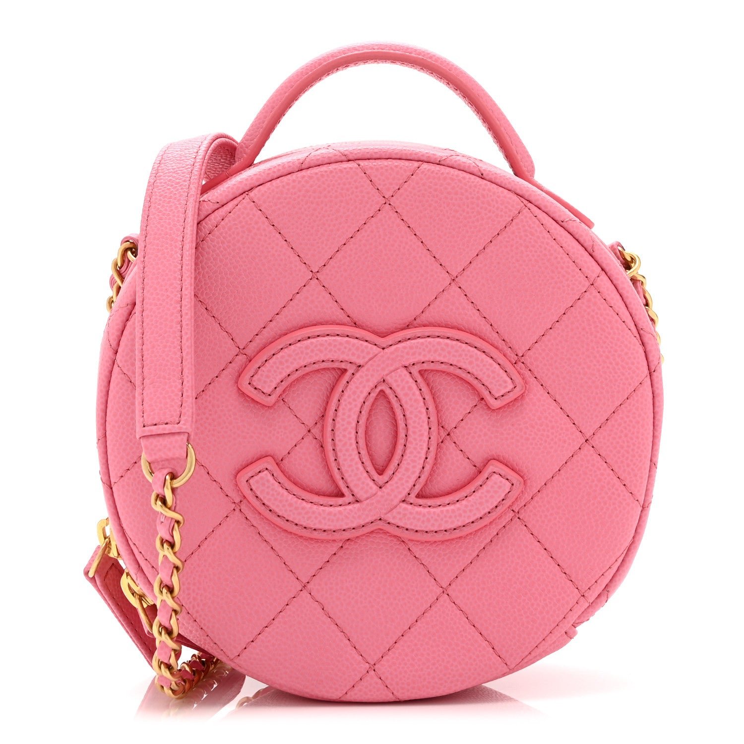 Chanel Caviar Quilted Small Round Vanity With Chain Pink