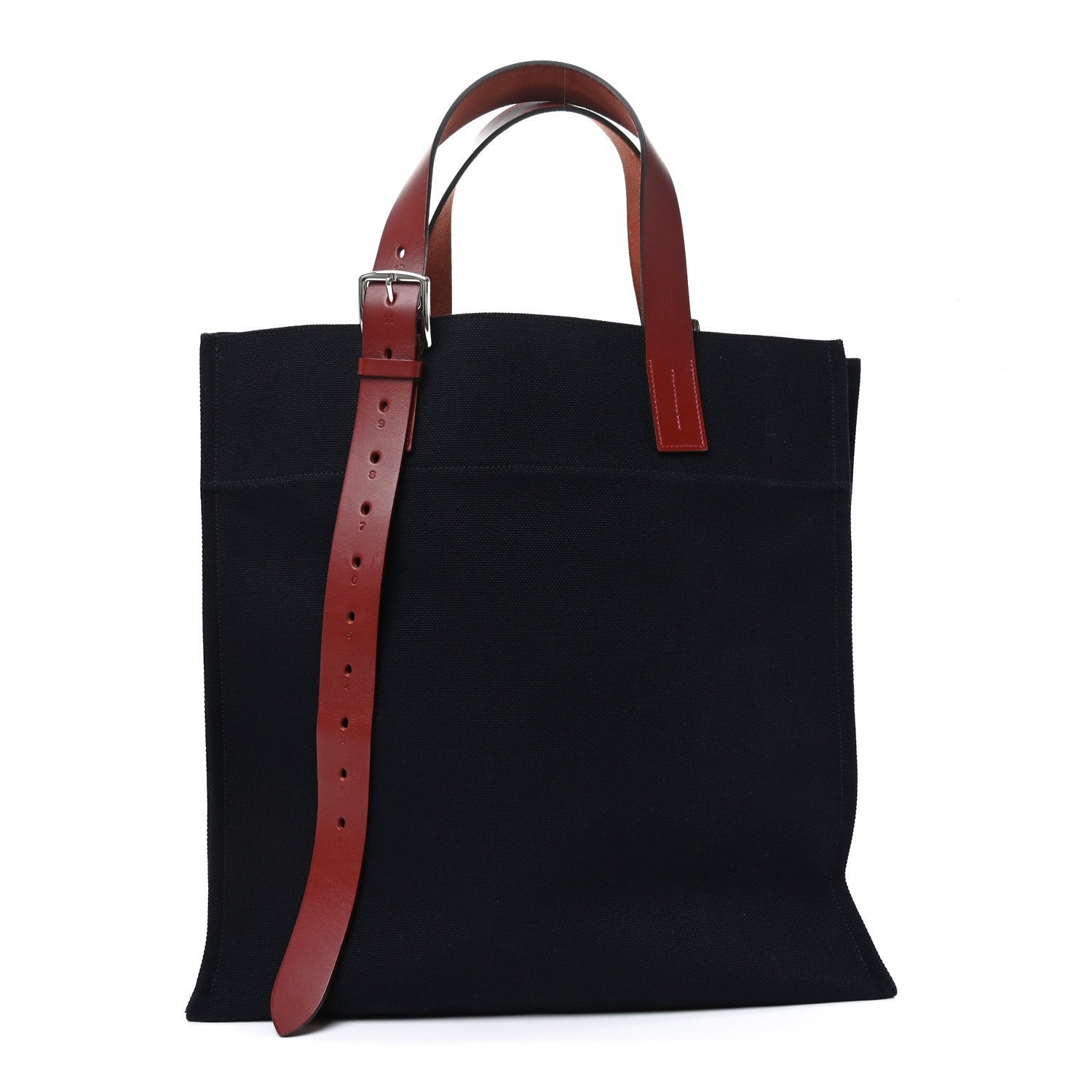 Hermes Toile Goeland Vache Hunter Etriviere Shopping Bag Bleu Nuit Rouge H