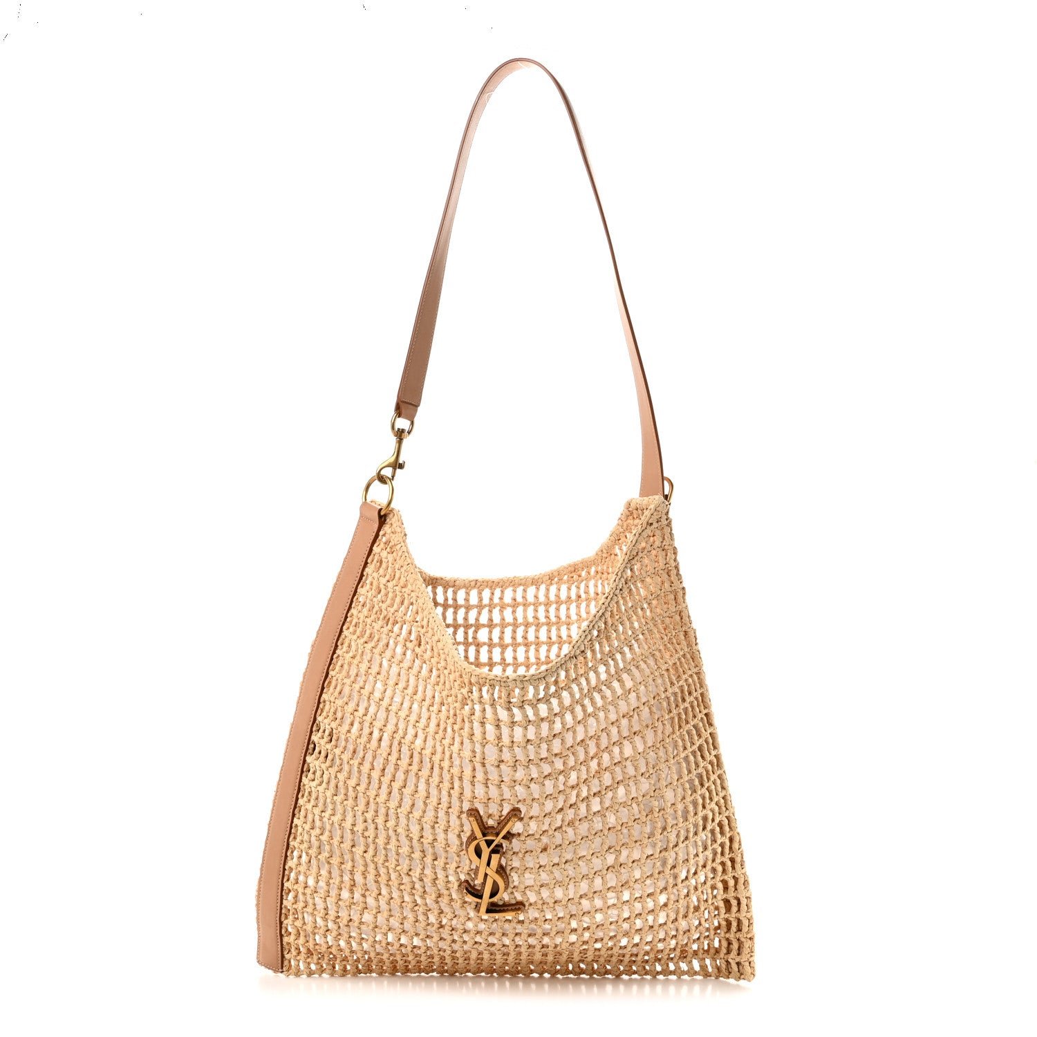 Saint Laurent Raffia Calfskin Oxalis Shoulder Bag Naturale Vintage Brown