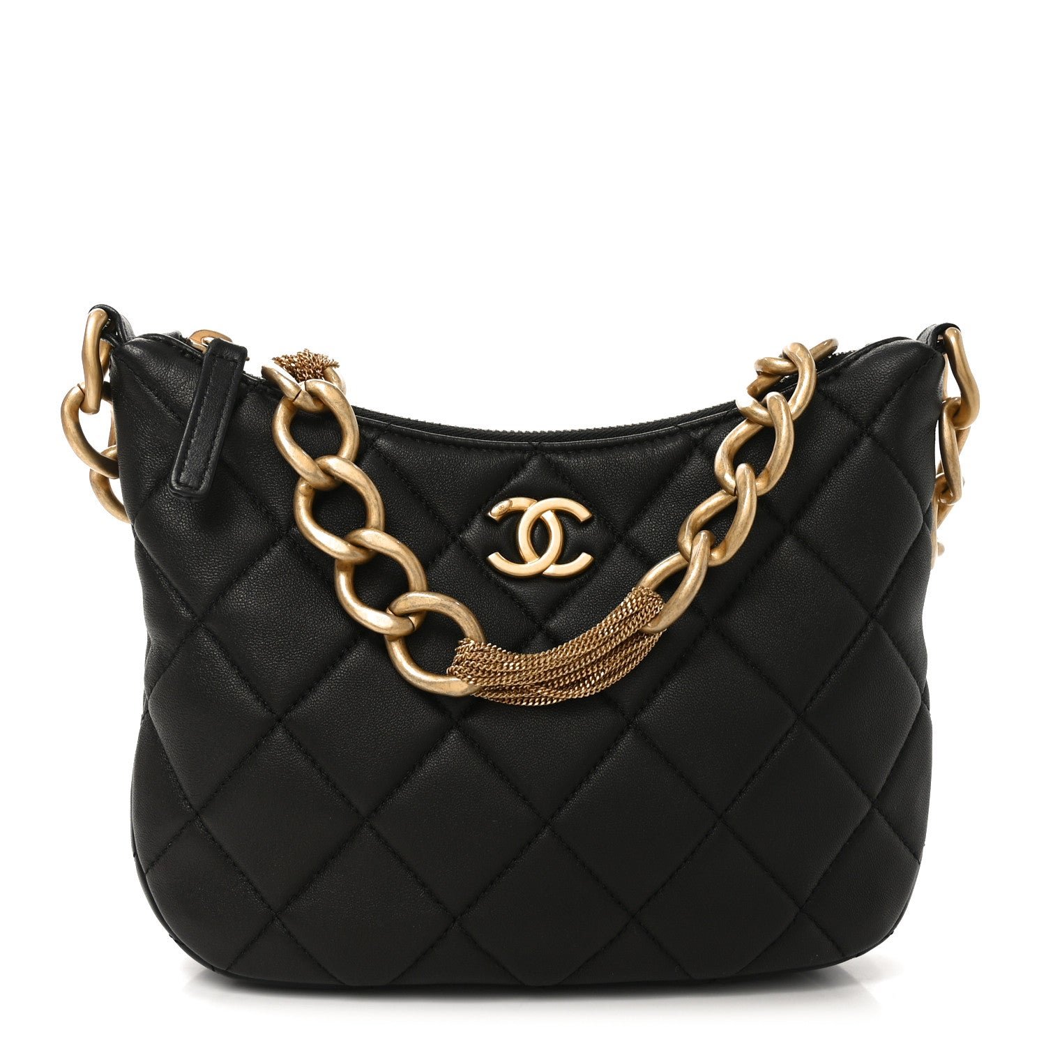Chanel Lambskin Quilted CC Chain Hobo Black