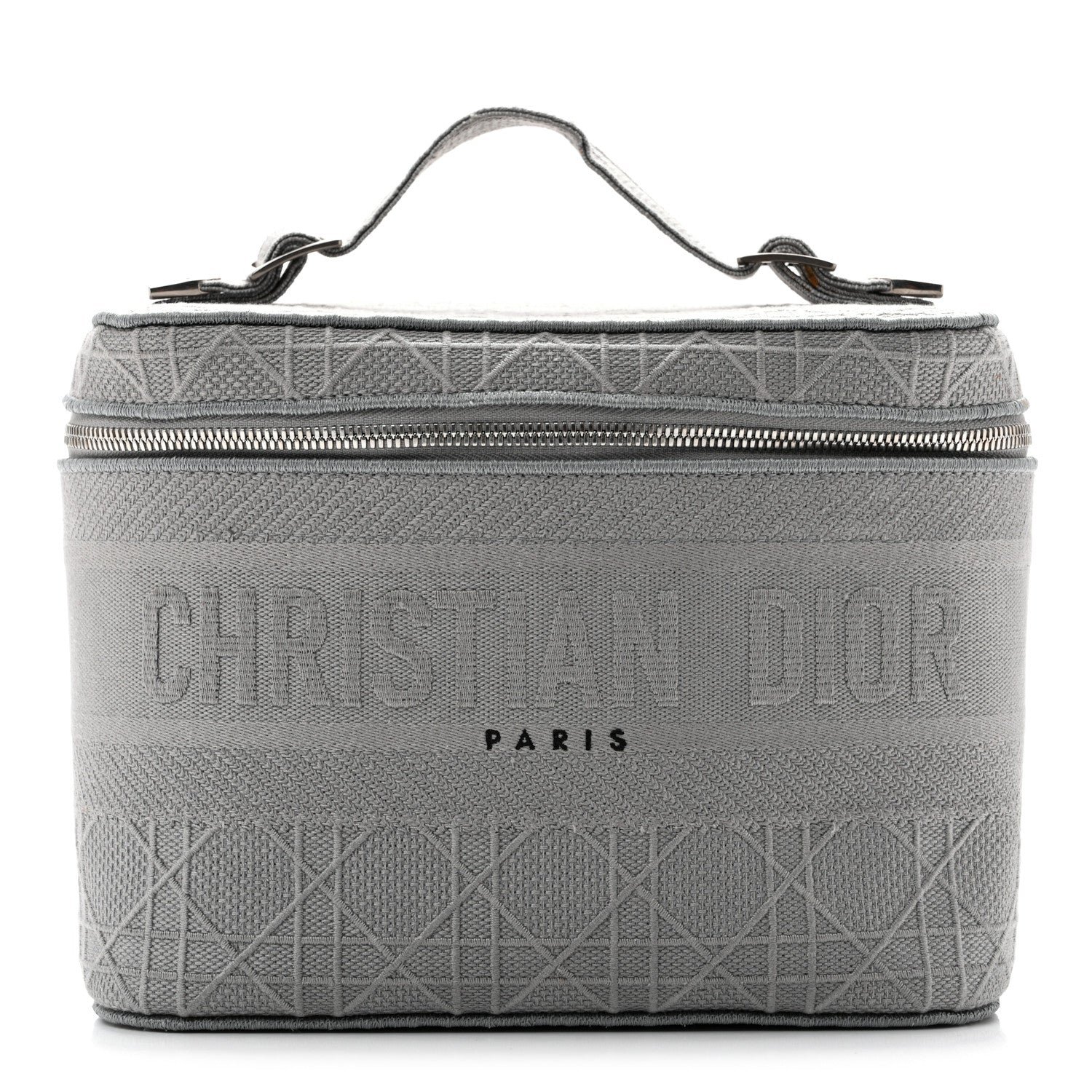 Christian Dior Canvas Embroidered Cannage Diortravel Vanity Case Grey