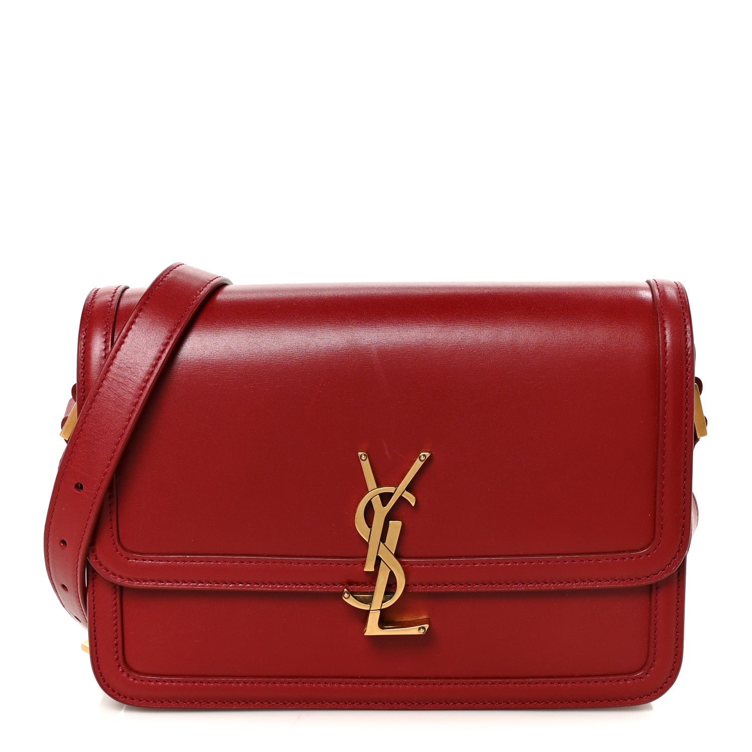 Saint Laurent Box Calfskin Monogram Medium Solferino Satchel Rouge Opyum