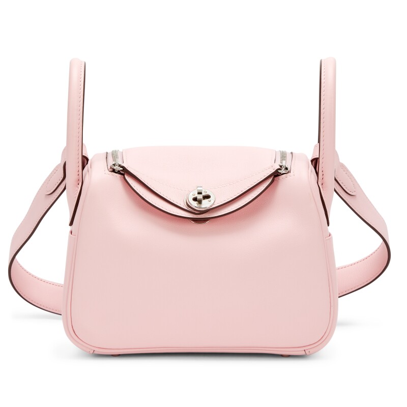 Hermes Rose Sakura Swift Mini Lindy 20 Palladium Hardware, 2021