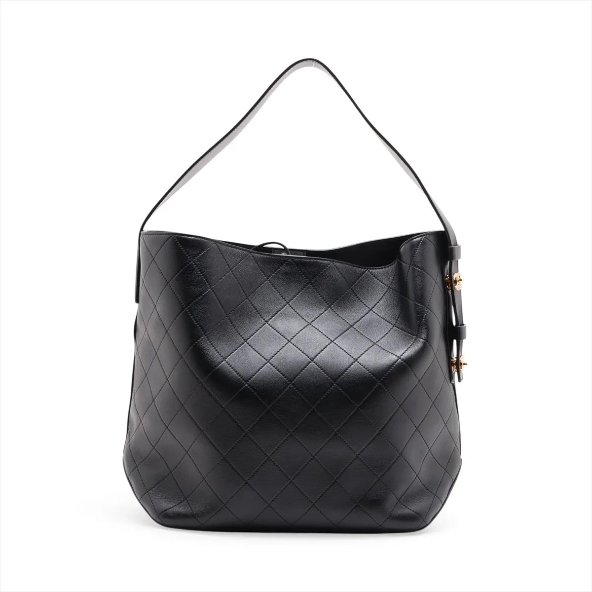 Chanel Matelasse Calfskin Shoulder bag Large buckets Bag Black Gold Metal Fittin