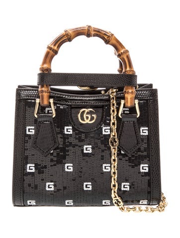 Leather Sequin Lizard Embossed GG Mini Diana Tote Bag Mini