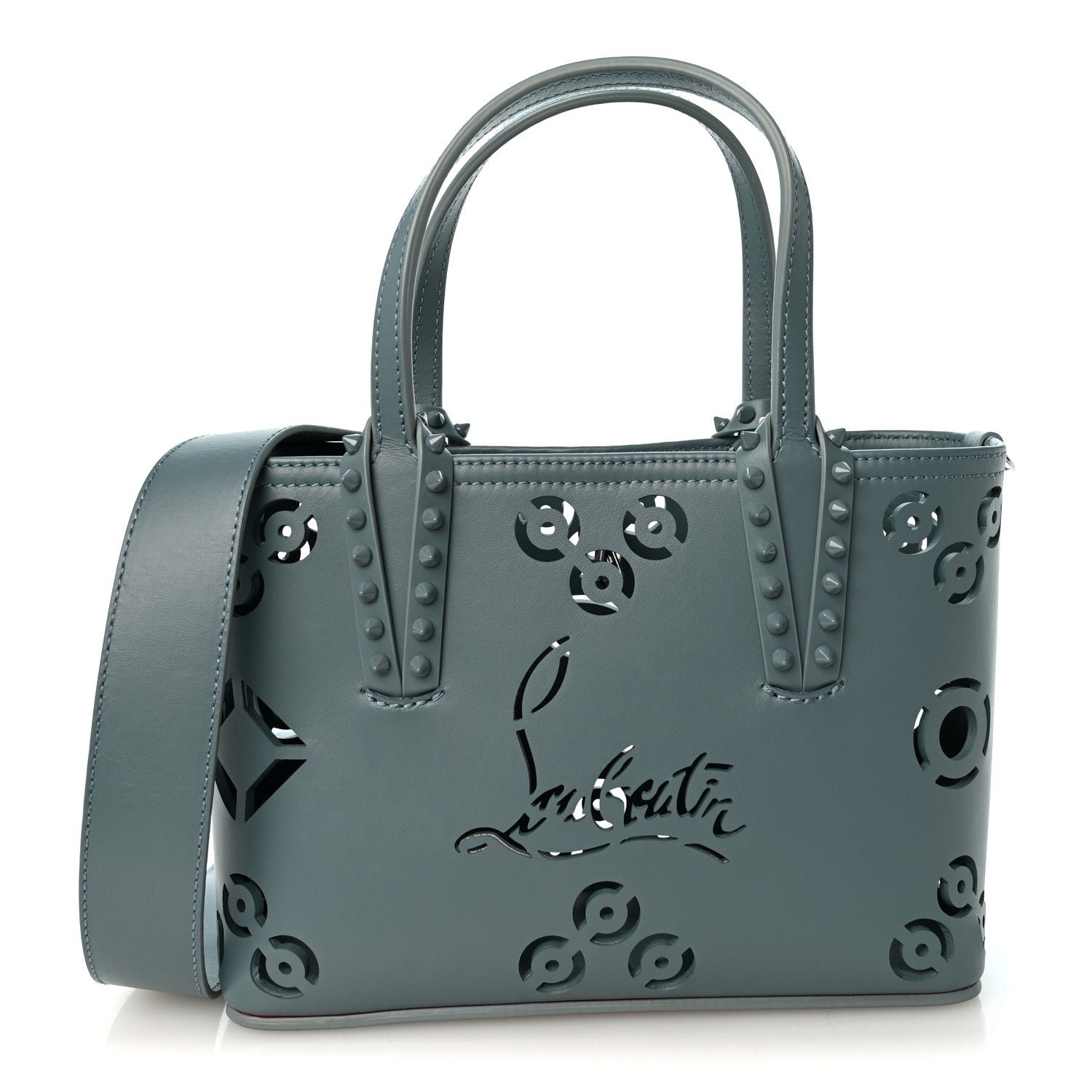 Christian Louboutin Calfskin Loubinthesky Giant Perforated Mini Cabata Tote Titan