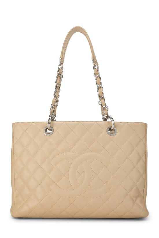 Beige Quilted Caviar Grand Shopping Tote (GST)