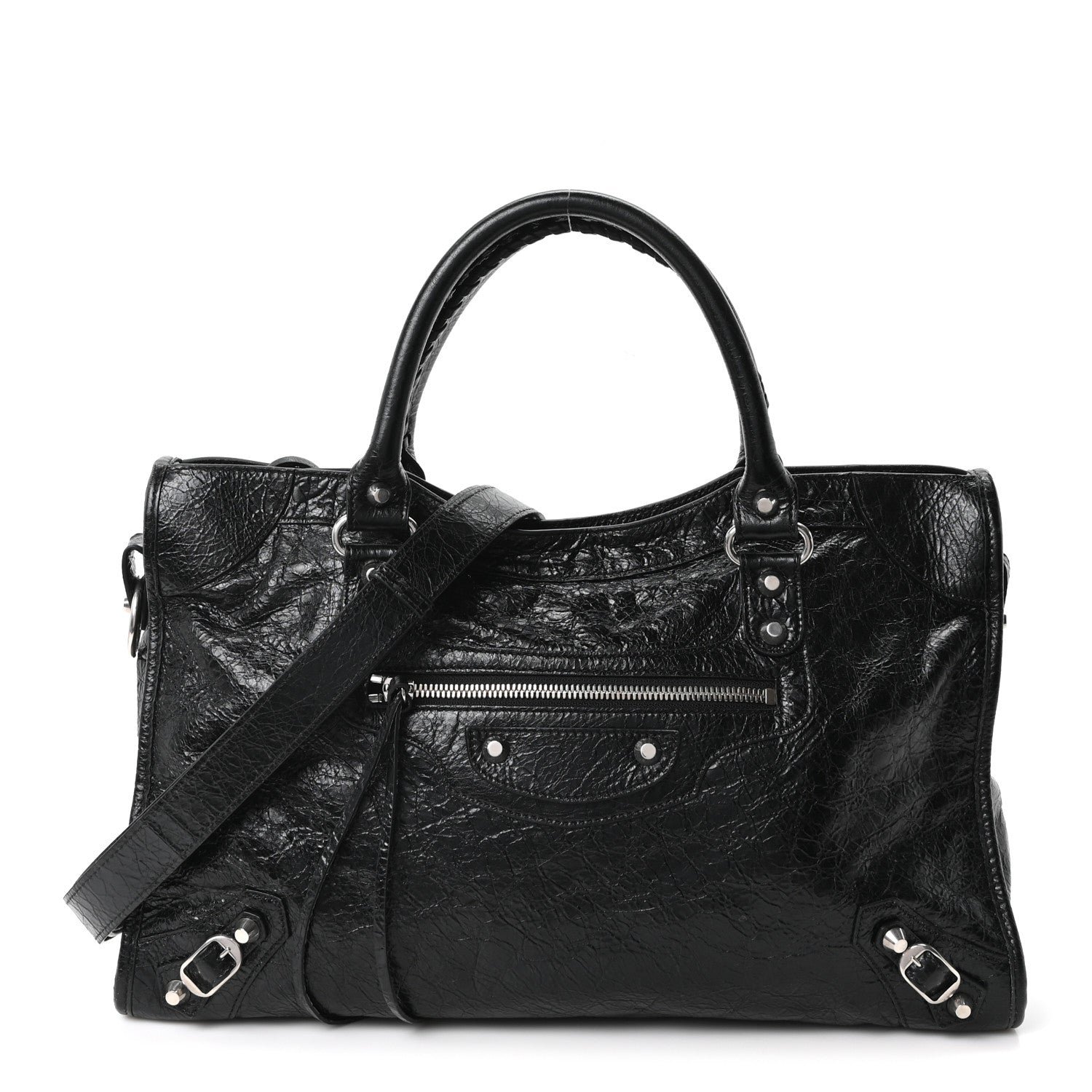 Balenciaga Agneau Arena Silver Hardware Medium Le City Black