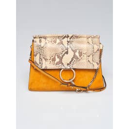 Chloe Chloe Yellow/Brown Suede and Snakeskin Medium Faye Shoulder Bag	