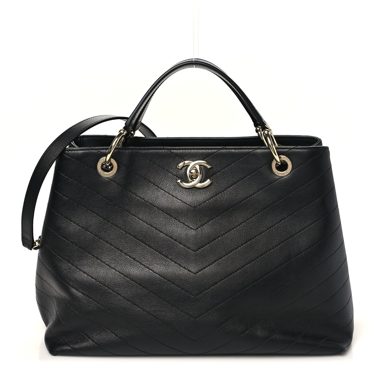 Chanel Calfskin Stitched Large Chevron Chic Shopping Bag Black