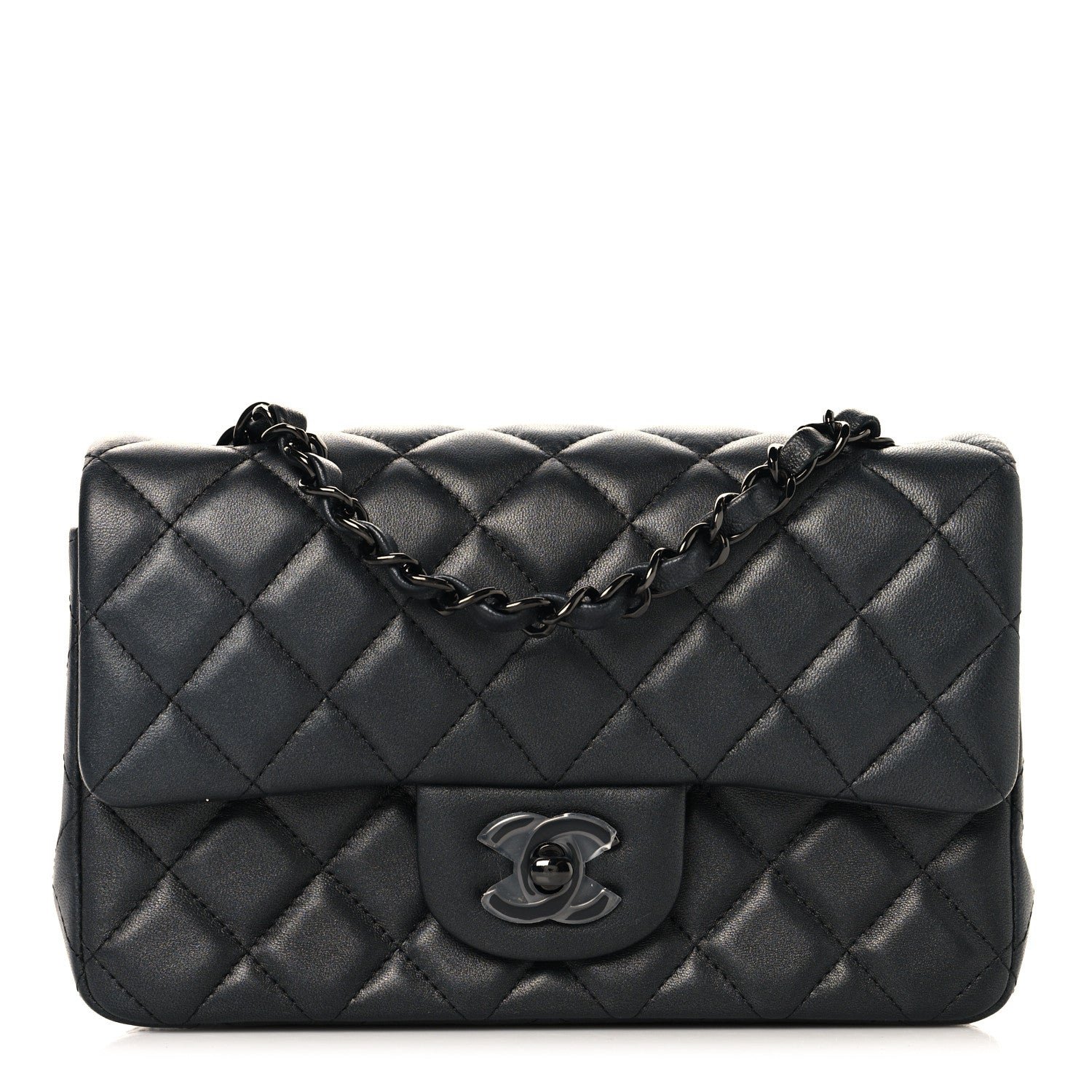 Chanel Pearly Lambskin Quilted Mini Rectangular Flap So Black