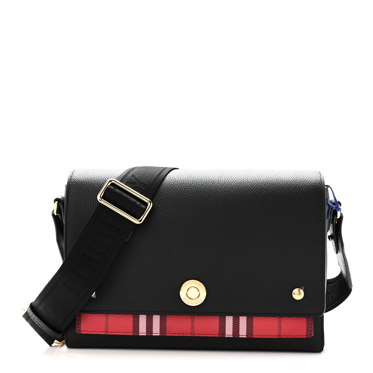 Burberry Grainy Calfskin Vintage Check Medium Note Crossbody Bag Black Post Red