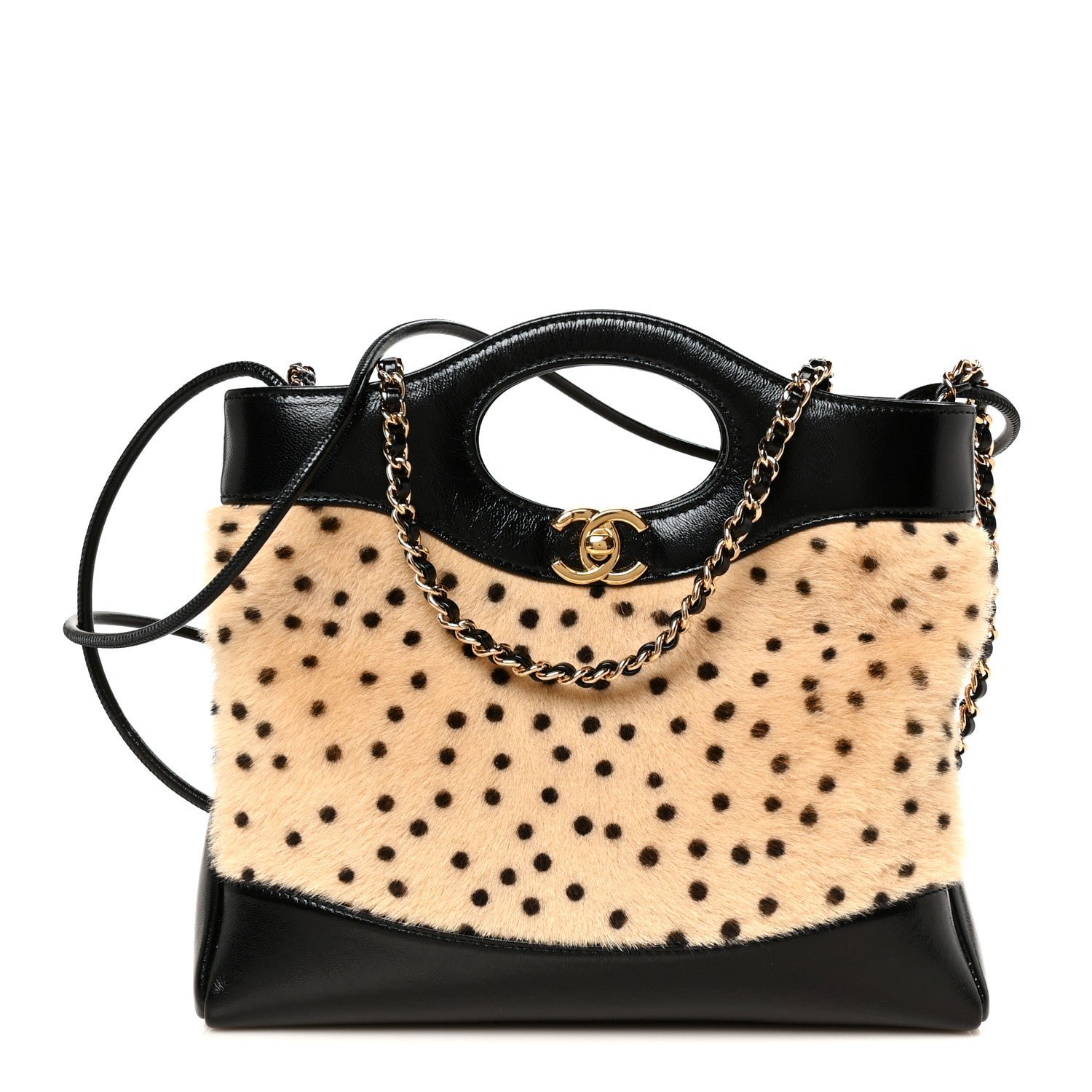 Chanel Shiny Lambskin Pony Hair Cheetah Printed Mini 31 Shopping Bag Light Beige Black