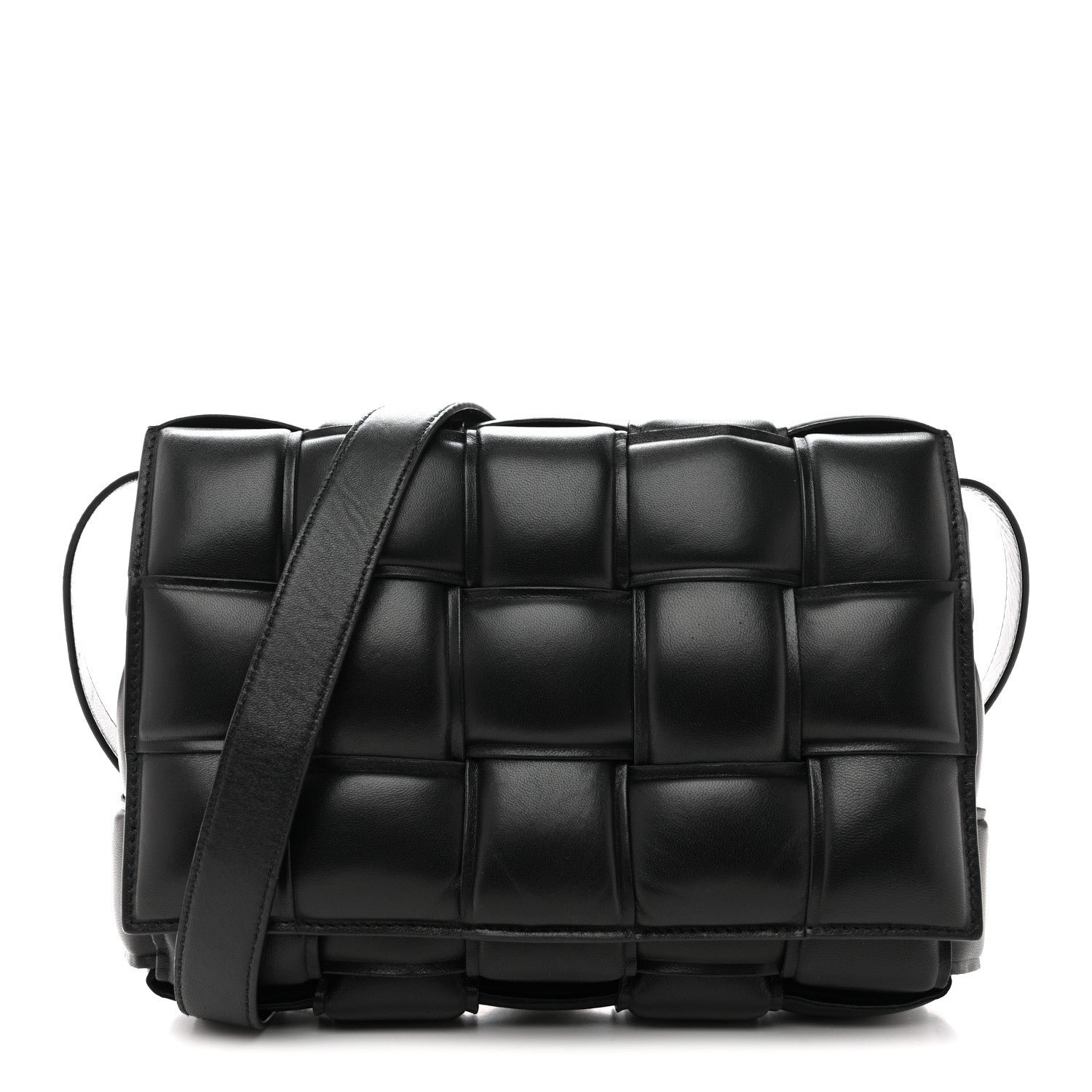 Bottega Veneta Paper Calfskin Maxi Intreccio Padded Cassette Crossbody Bag Black