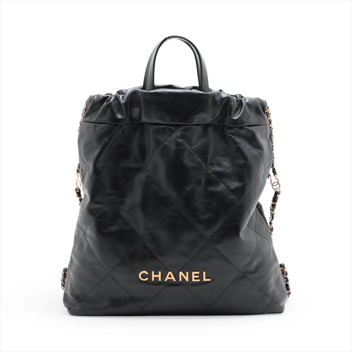 Chanel Chanel 22 Backpack shiny calfskin Chain Backpack Black Gold Metal Fitting