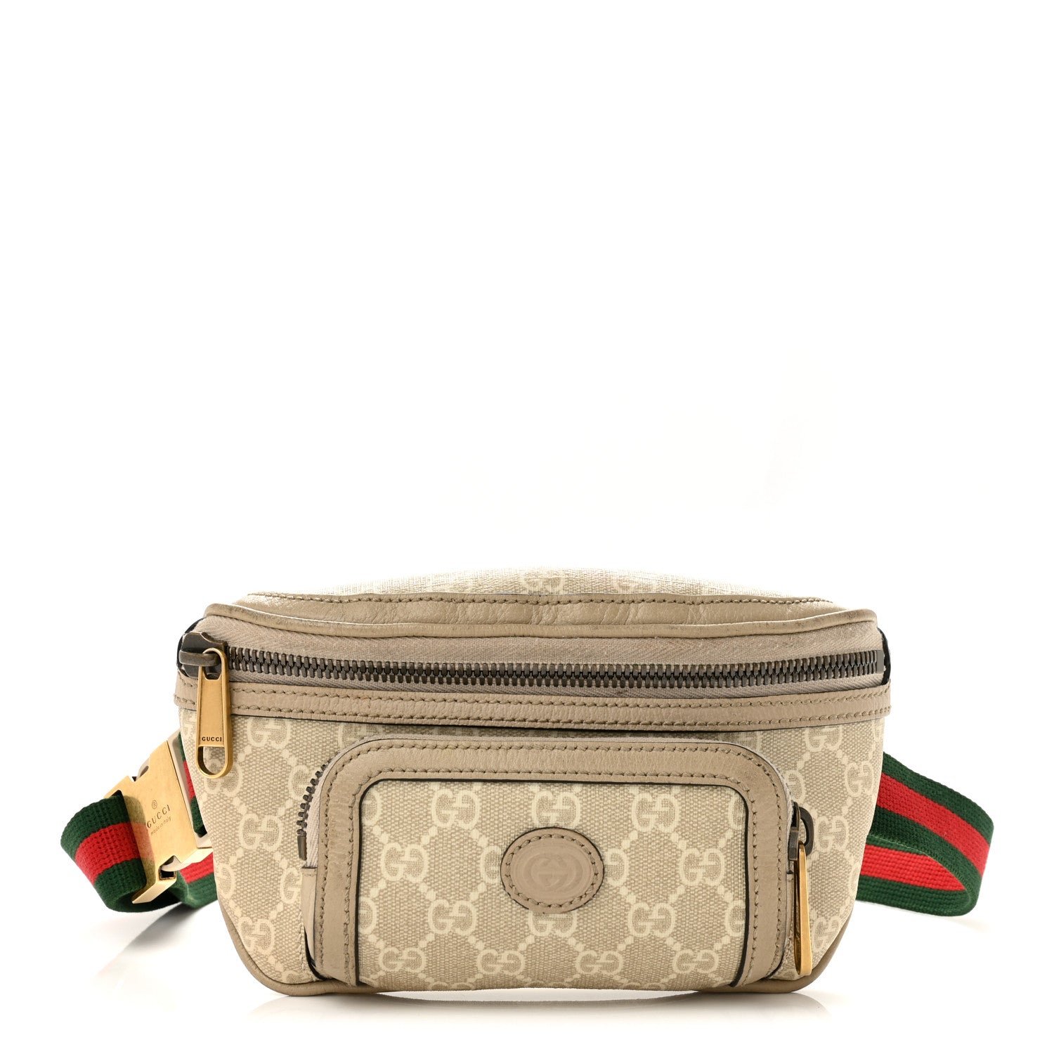 Gucci GG Supreme Monogram Textured Calfskin Web Retro Interlocking G Belt Bag Beige Mystic White Oatmeal