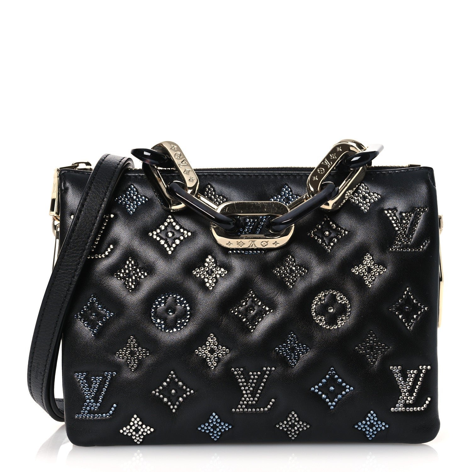 Louis Vuitton Lambskin Crystal Embellished Monogram Coussin BB Black