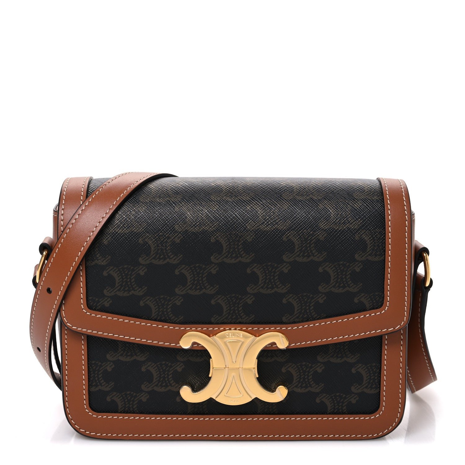 Celine Calfskin Triomphe Canvas Teen Triomphe Bag Tan