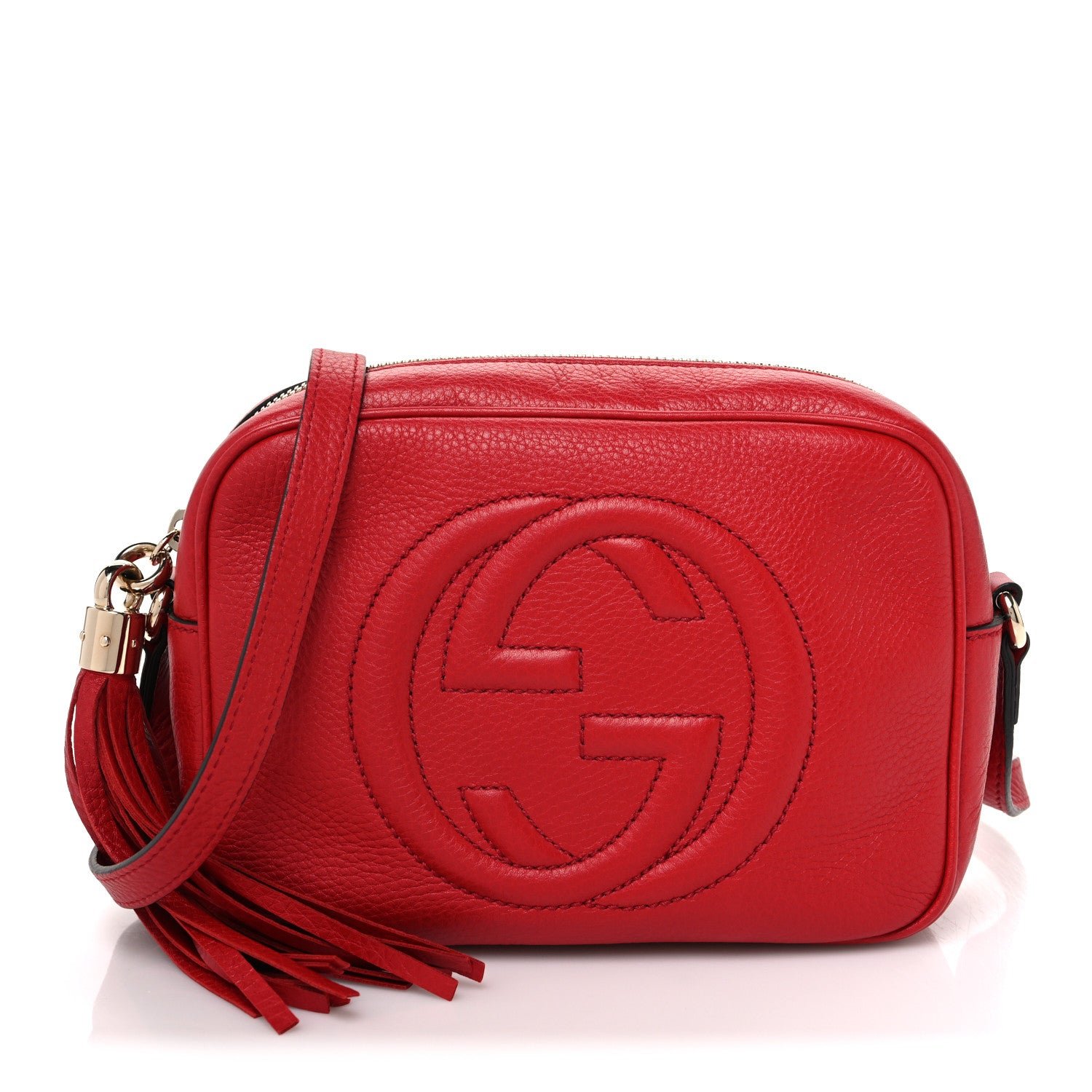 Gucci Pebbled Calfskin Small Soho Disco Bag Tabasco Red