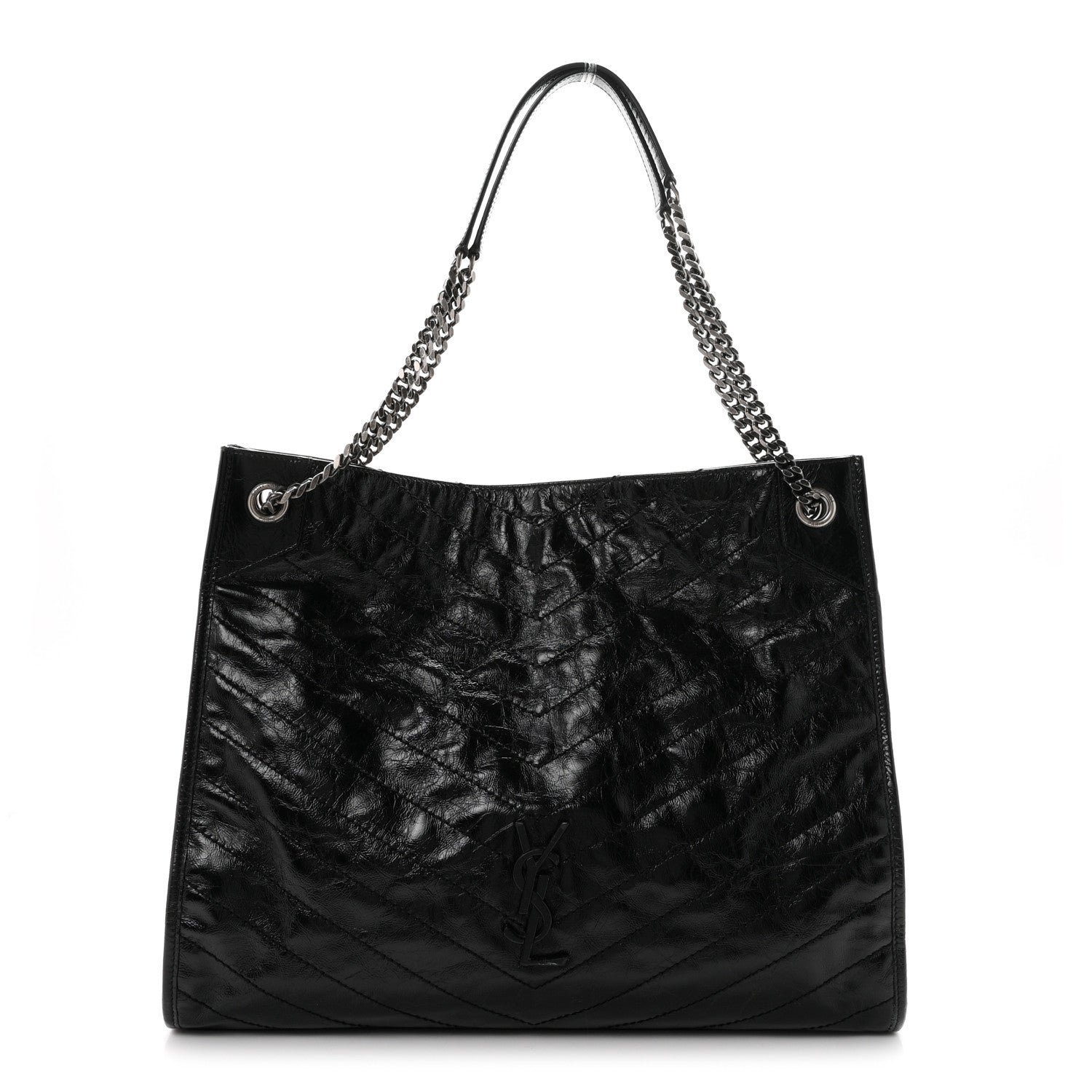 Saint Laurent Crinkled Calfskin Matelasse Monogram Large Niki Shopper Tote Black