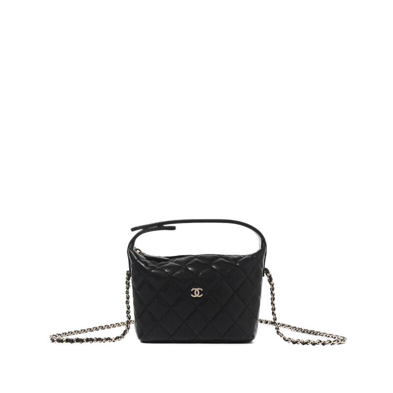 Chanel Black Quilted Caviar Top Handle Clutch With Chain Gold Hardware, 2025