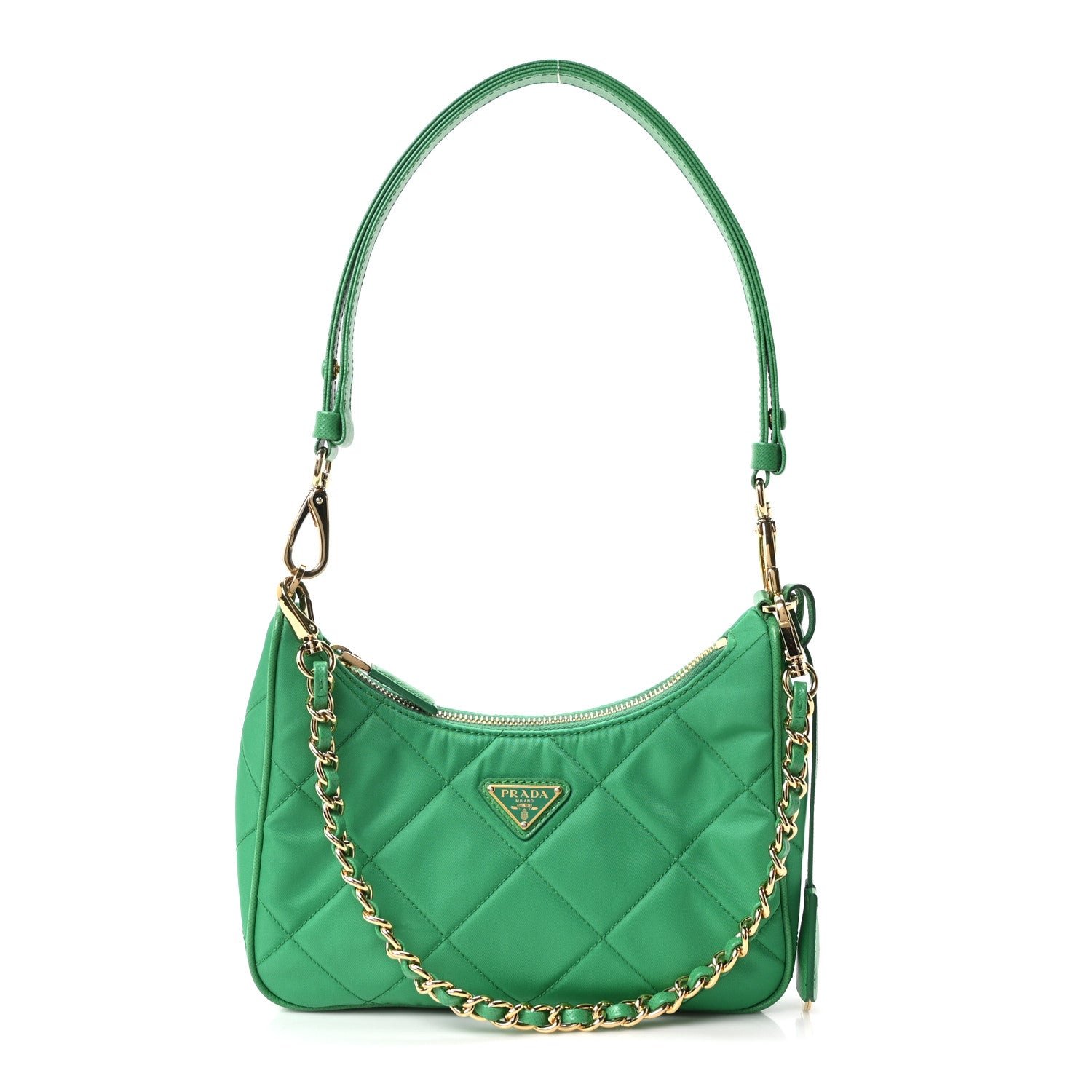 Prada Re-Nylon Saffiano Stitched Mini Re-Edition 1995 Chaine Shoulder Bag Menta
