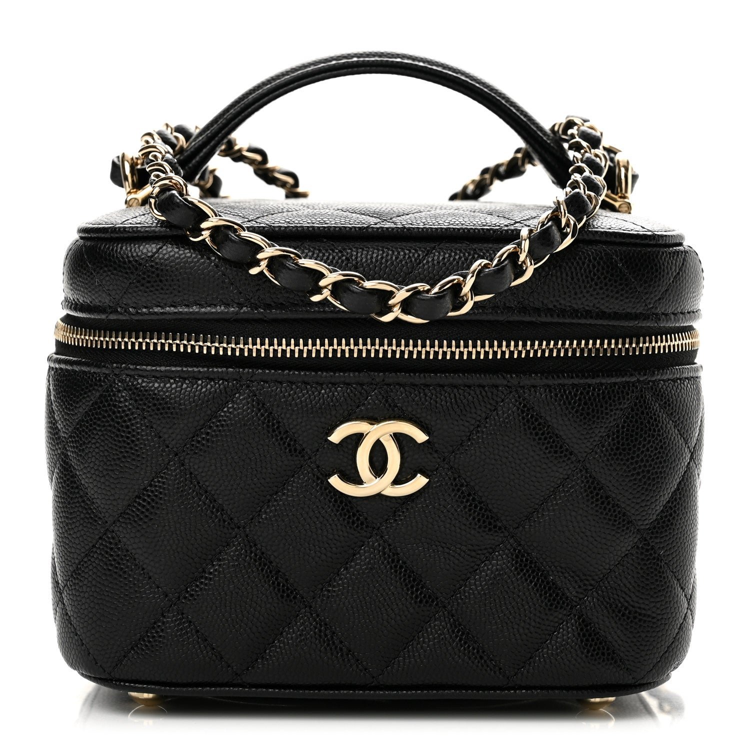 Chanel Caviar Quilted Small Top Handle Vanity Case With Chain Black