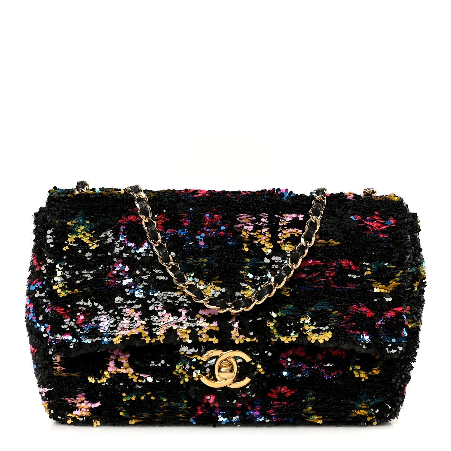 Chanel Sequin Logo CC Small Single Flap Black Multicolor