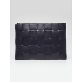 Bottega Veneta Bottega Veneta Blue/Green Intrecciato Woven Leather Cassette Flat Pouch Clutch Bag