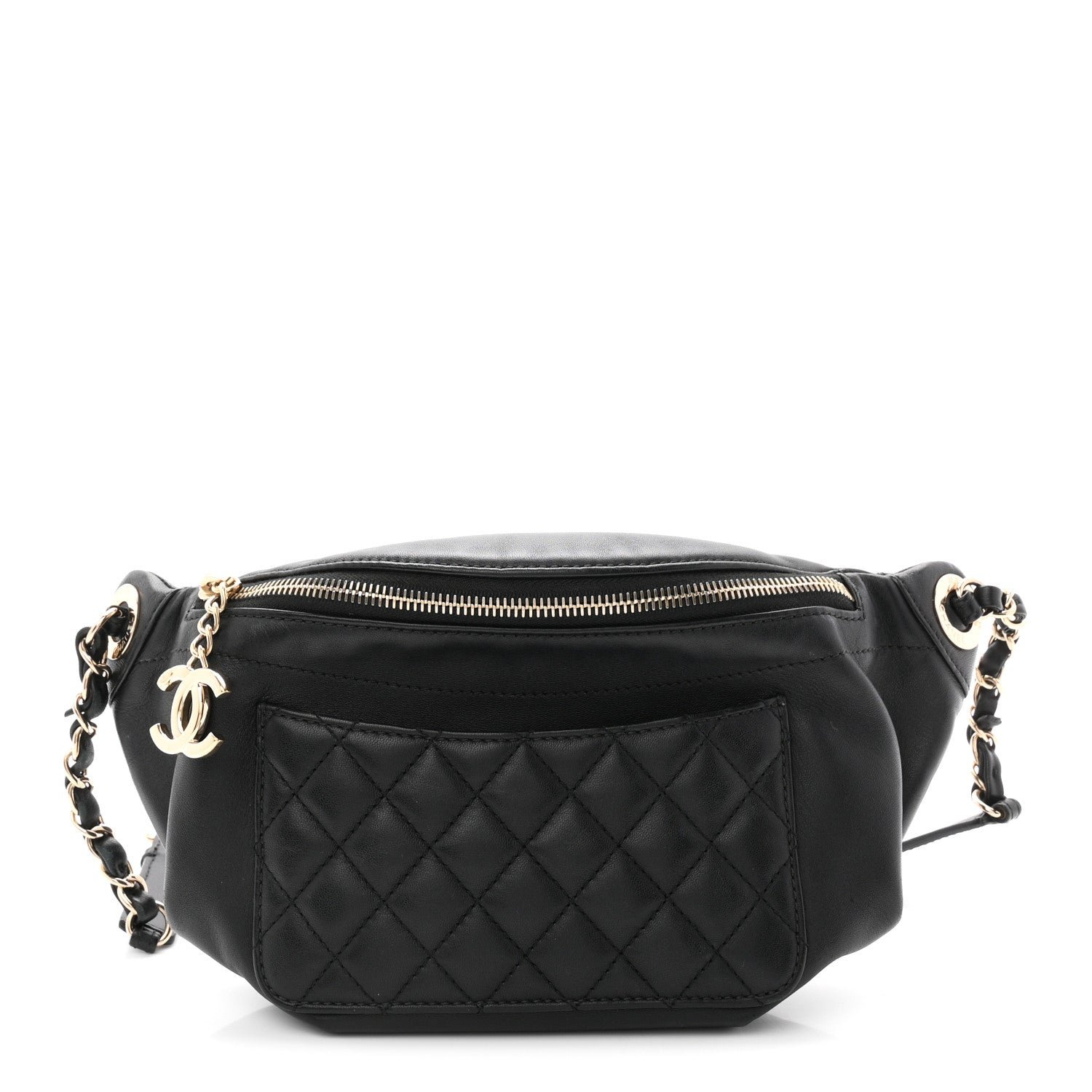 Chanel Lambskin Quilted Waist Bag Fanny Pack Black