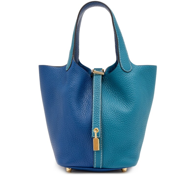 Deep Bleu Vert Bosphore Bicolor Taurillon Clemence Casaque Picotin Lock 18 Gold Hardware, 2019