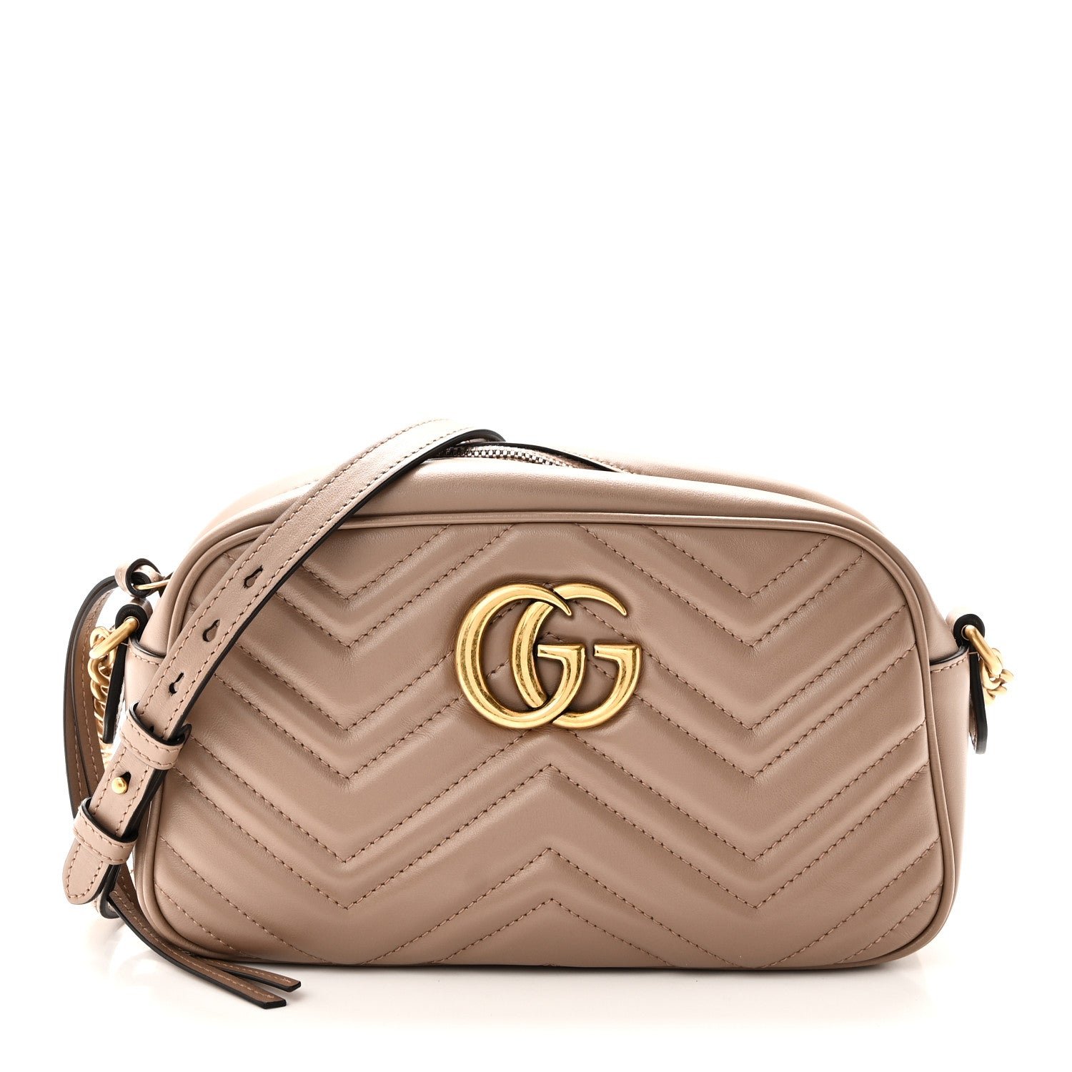 Gucci Calfskin Matelasse Small GG Marmont Chain Shoulder Bag Porcelain Rose