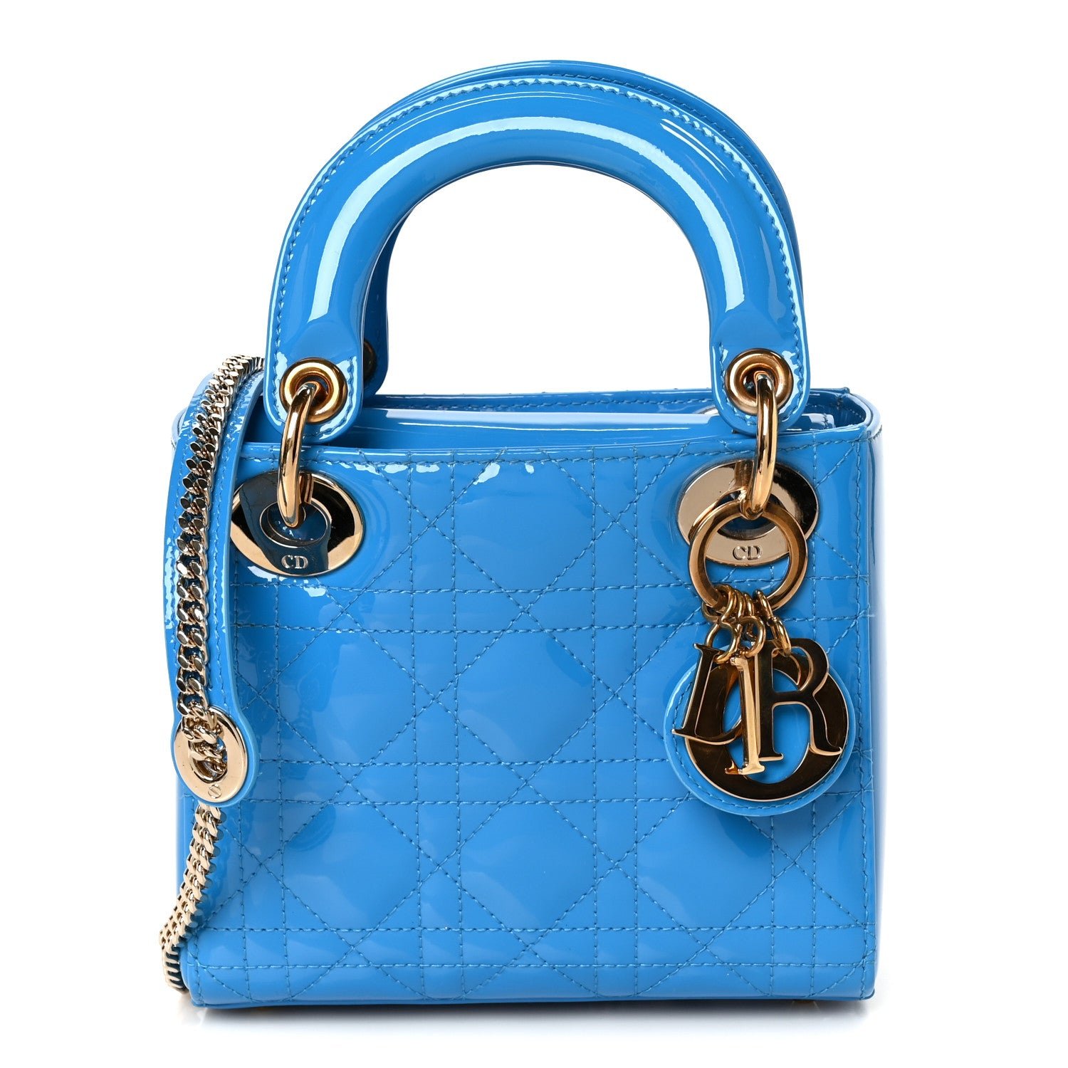 Christian Dior Patent Cannage Mini Lady Dior Blue